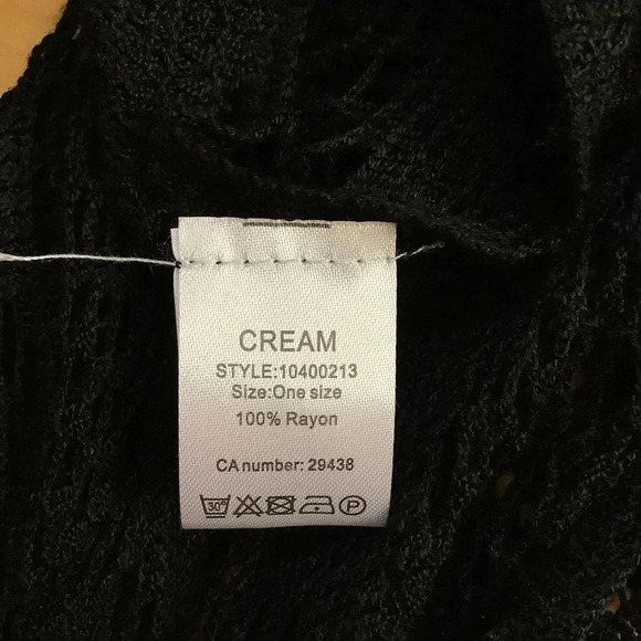 CREAM Black Mesh Fringed Lace Coverup OS - Picture 13 of 15